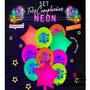 SET DE GLOBOS FELIZ CUMPLEA?OS NEON 10 UNIDADES X 1